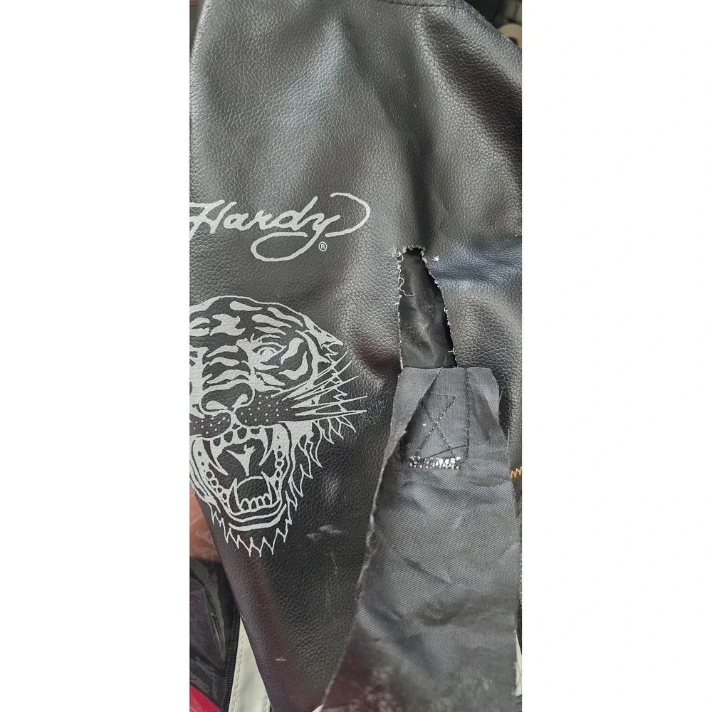 Ed Hardy Tiger Graphic Duffel Bag Black Faux Leather Y2K Travel Weekender XI.04
